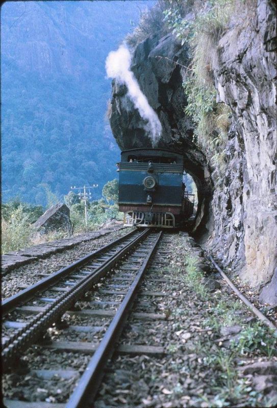 Nilgiri Mountain Railway rock overhang near Coonoor.
This overhang is a feature of the rack section between Runnymede and Coonoor.
