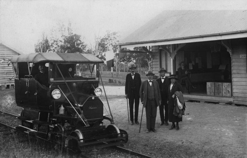 QGR Studebaker Rail Motor
Sir Matthew Nathan arriving by rail motor at Tamborine station on the Canungra line, 1922
https://collections.slq.qld.gov.au/viewer/IE25474
Keywords: Sir Matthew Nathan arriving by rail motor at Tamborine station on the Canungra line, 1922