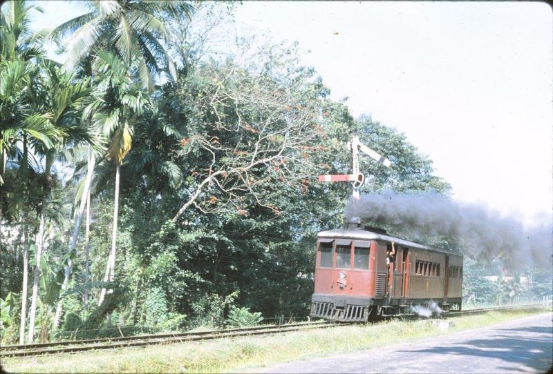 This photograph was taken in 1971. 
NG Steam Rail Car near Avissawella Photograph M. Dow
